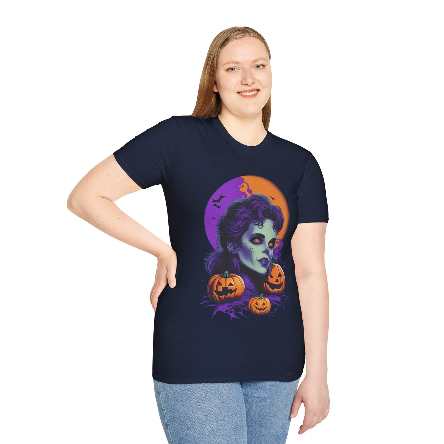 Gothic Vampire Girl & Pumpkins Halloween Style Unisex Tee