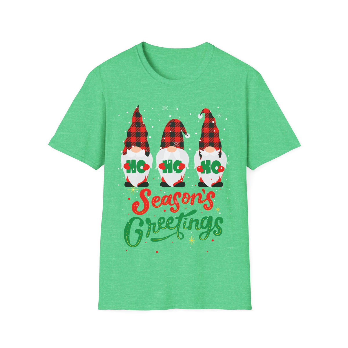Christmas Gnome T-Shirt — Plaid ‘Ho Ho Ho’ Seasons Greetings Holiday Tee