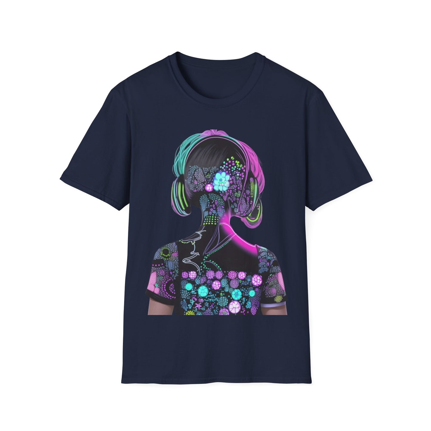 Vibrant Floral Headphone T-Shirt for Music Lovers