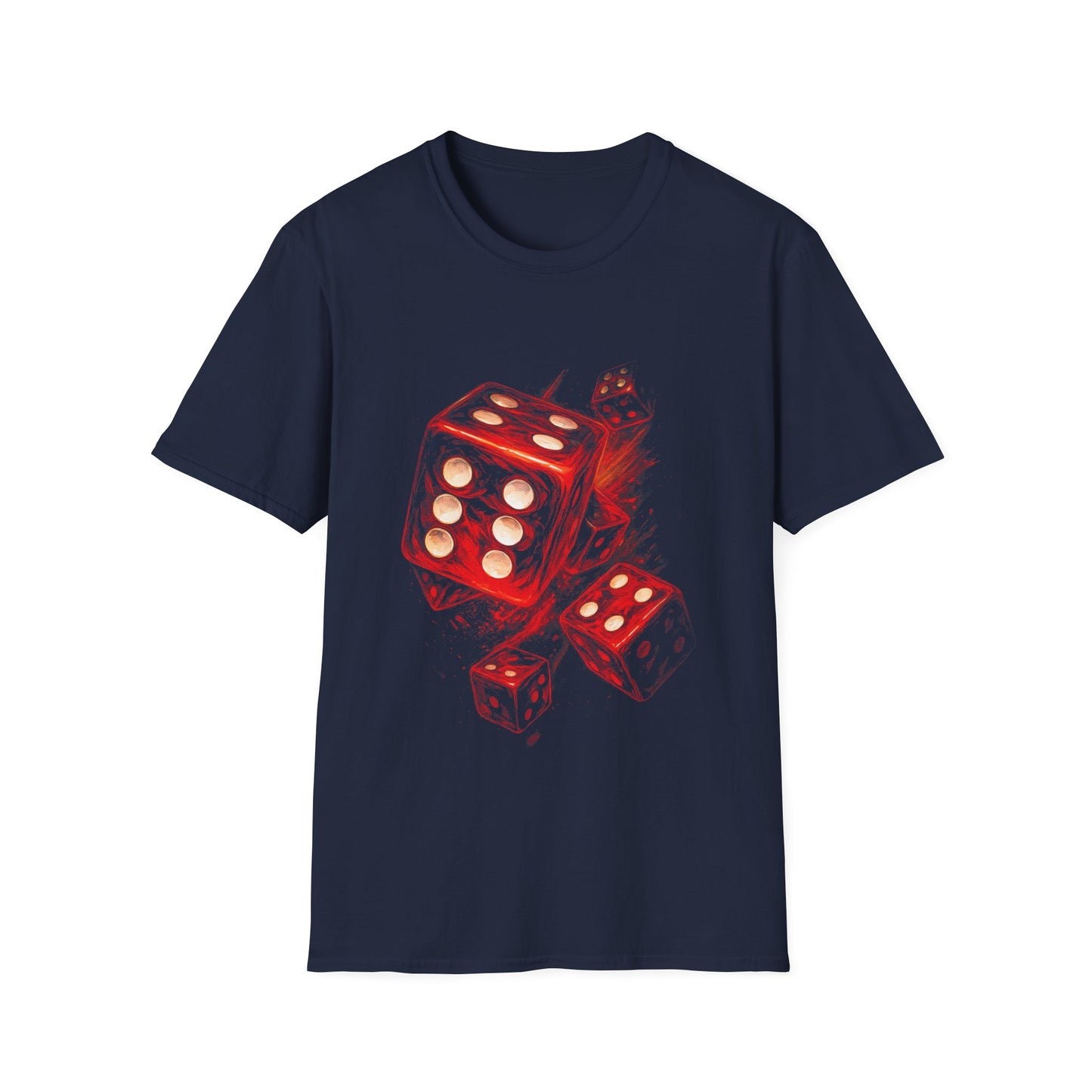 Dice Flames T-Shirt — Red Flaming Dice Graphic Tee for Gamers & Risk-Takers