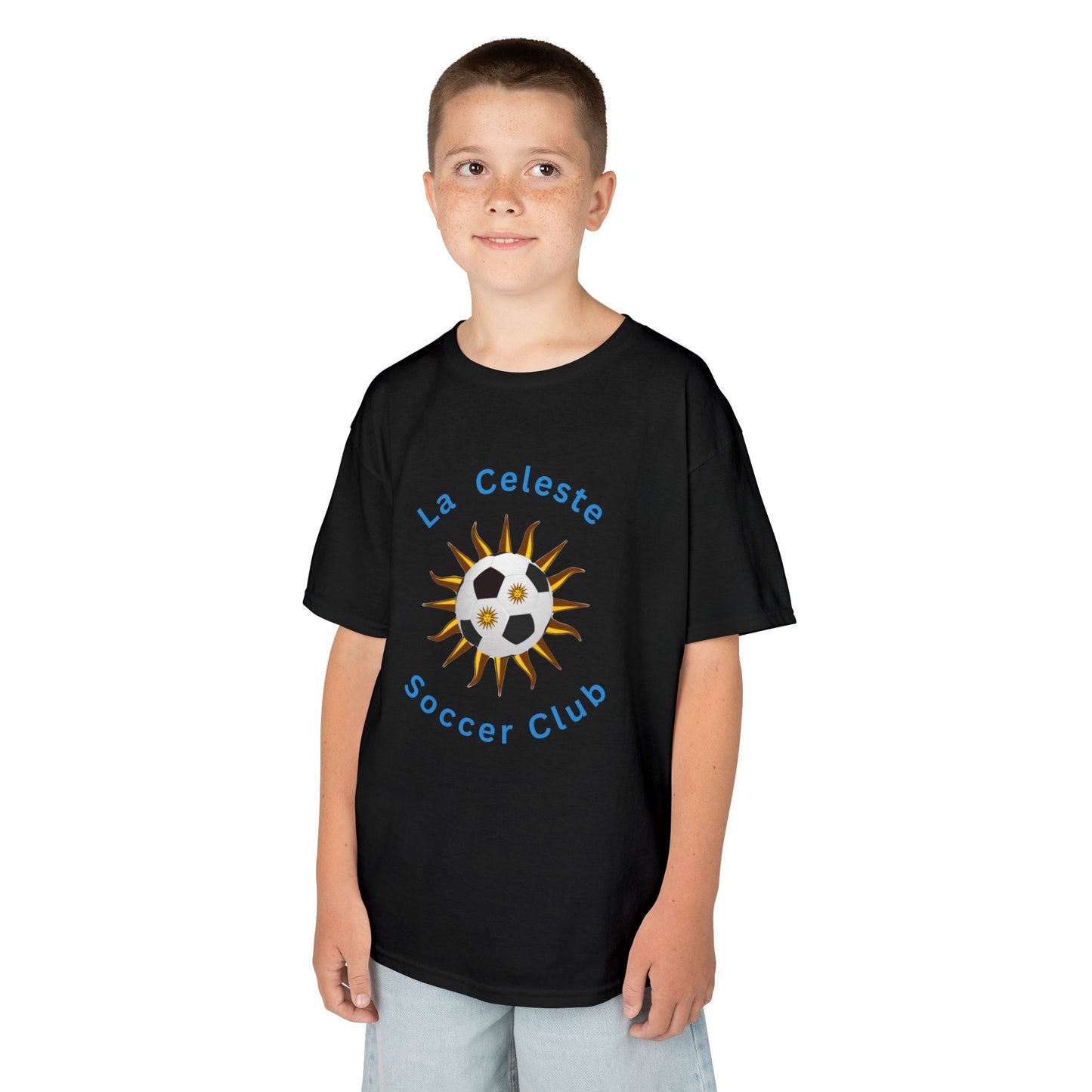La Celeste S.C. YOUTH, 100% COTTON Heavy T-Shirt | Sun & Soccer Ball Crest