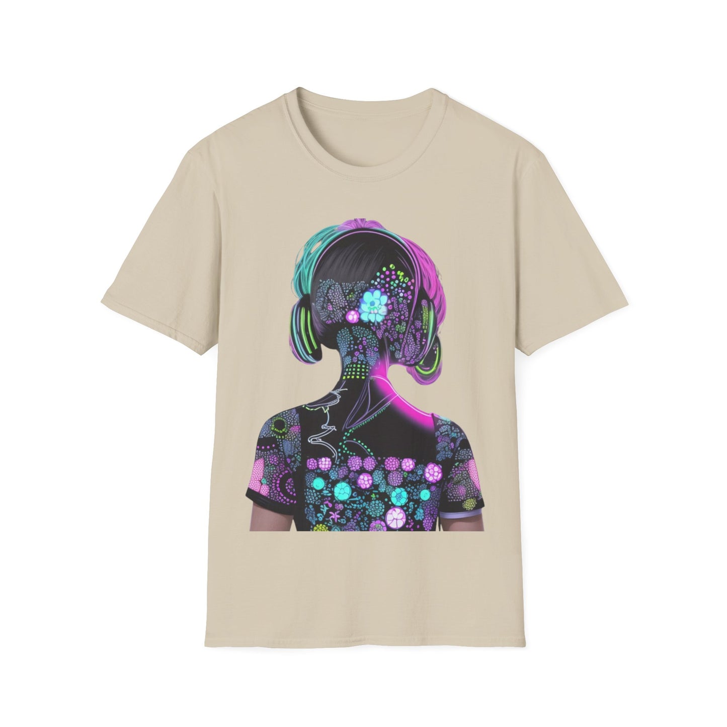 Vibrant Floral Headphone T-Shirt for Music Lovers