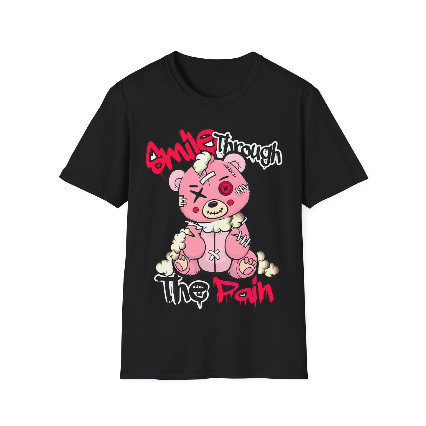 Smile Through The Pain T-Shirt — Cute Grunge Pink Teddy Graphic Tee