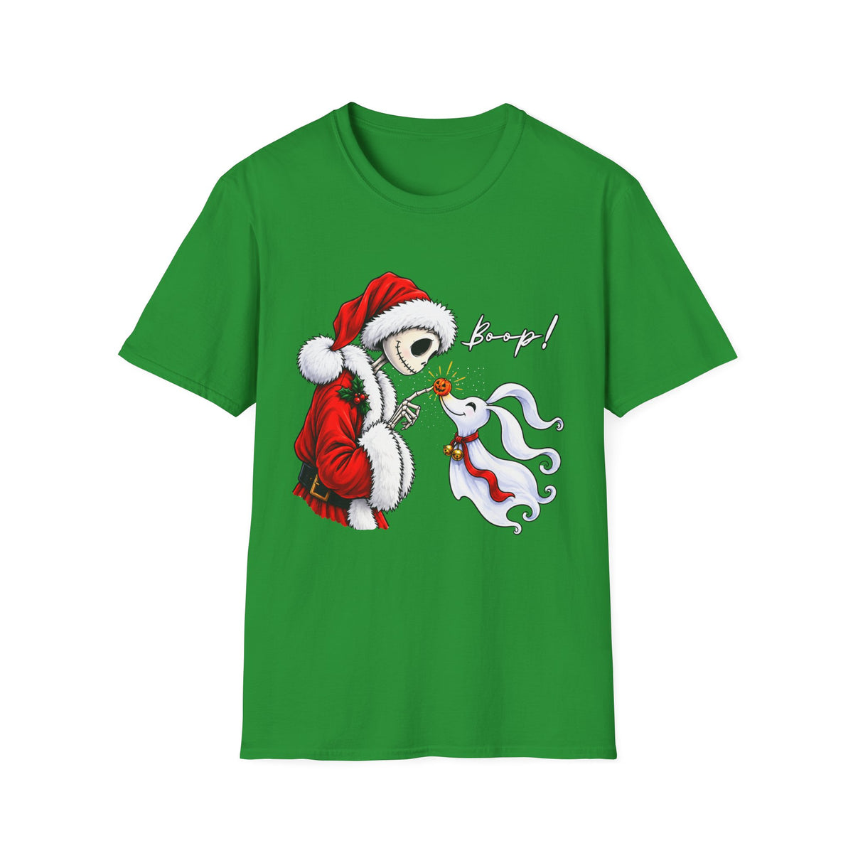 Christmas Skeleton and Ghost Dog Shirt Design, Spooky Santa Graphic Tee -  Holiday T-Shirt
