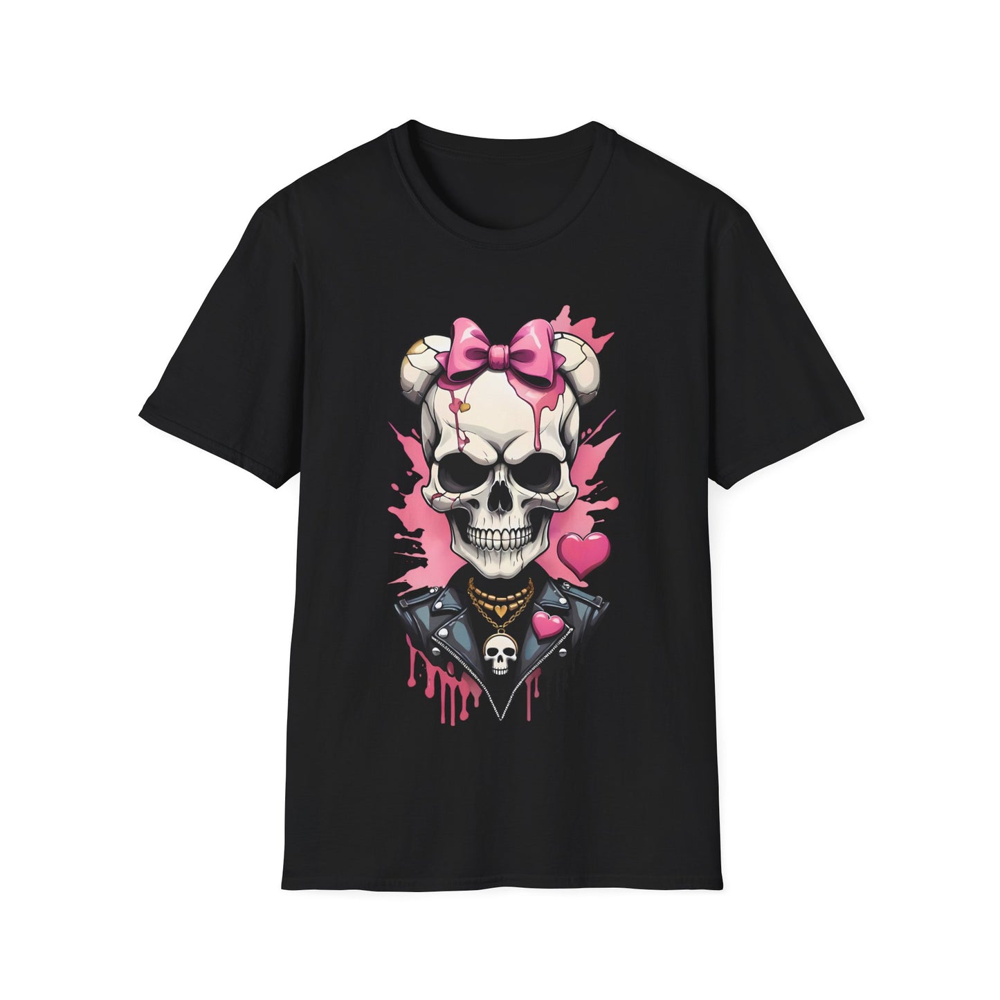 Skull Girl Graphic T-Shirt — Pink Bow Punk Skull Tee