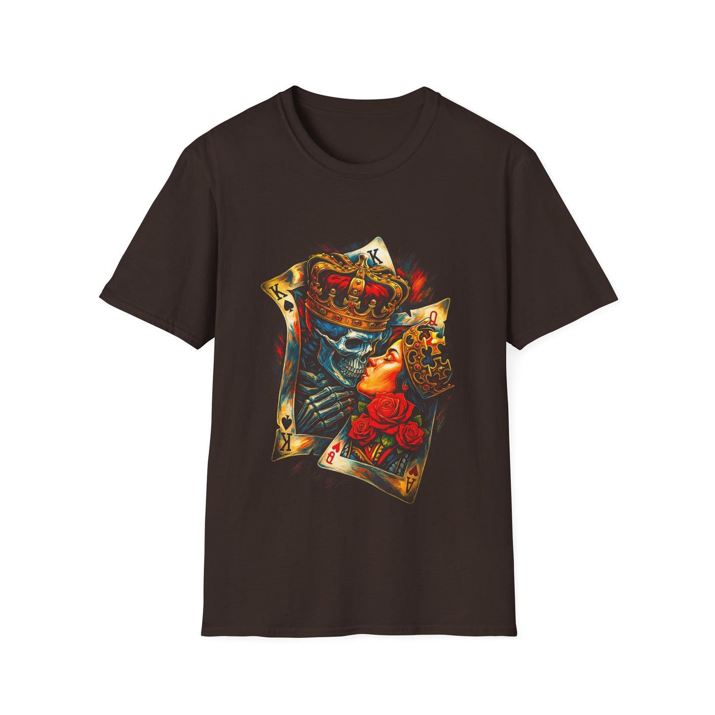 King of Hearts Skull T-Shirt — Gothic Playing Card Design with Crown & Roses