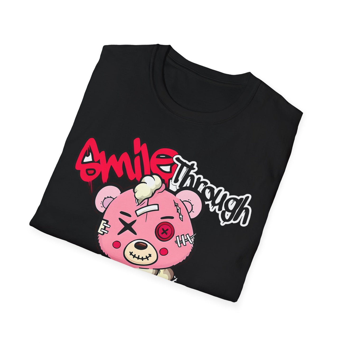 Smile Through The Pain T-Shirt — Cute Grunge Pink Teddy Graphic Tee