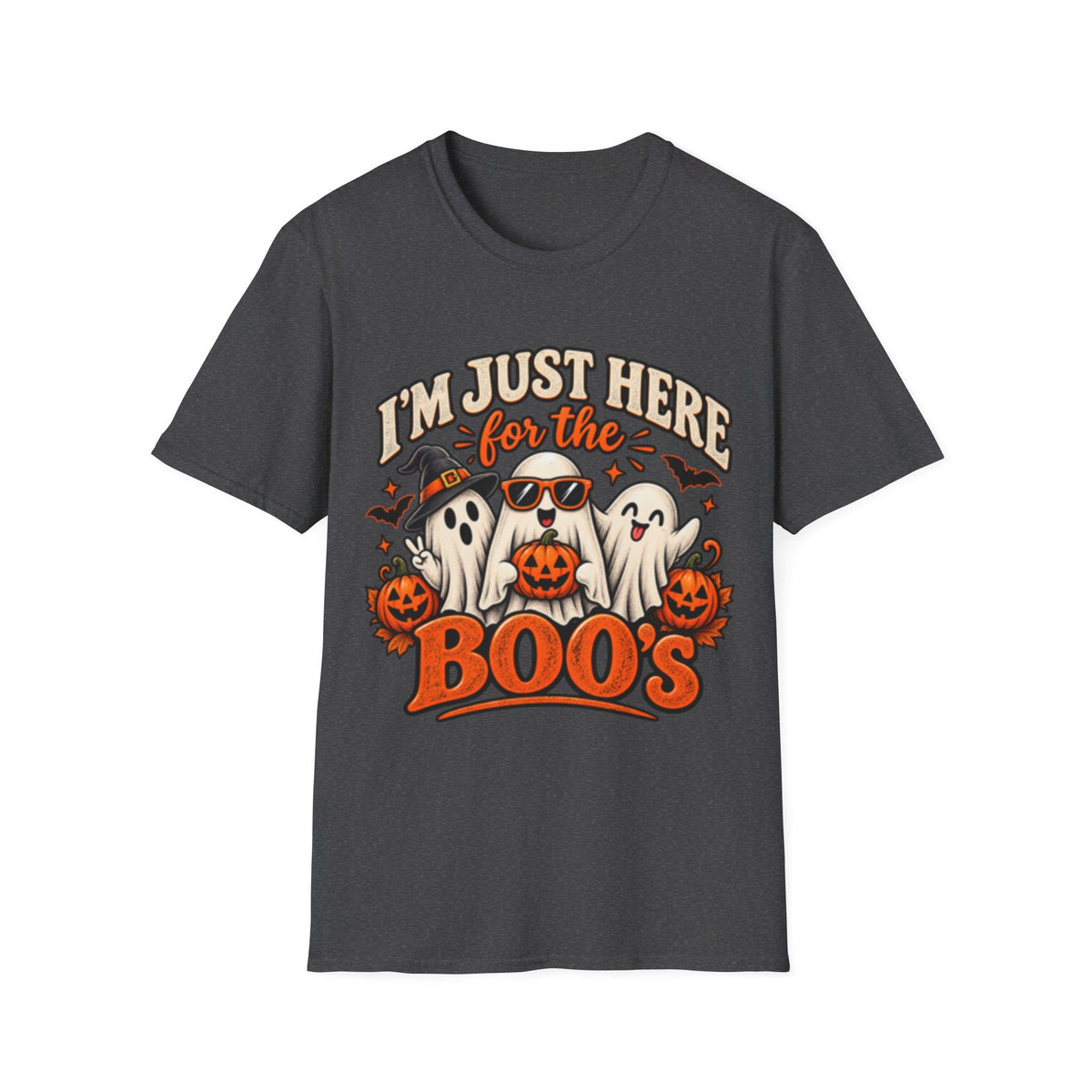Halloween T-Shirt — "I'm Just Here for the Boos" Cute Ghosts Pumpkin Tee