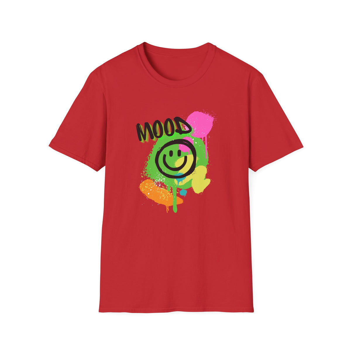 Mood Smile Graffiti T-Shirt — Neon Paint Drip Streetwear Tee