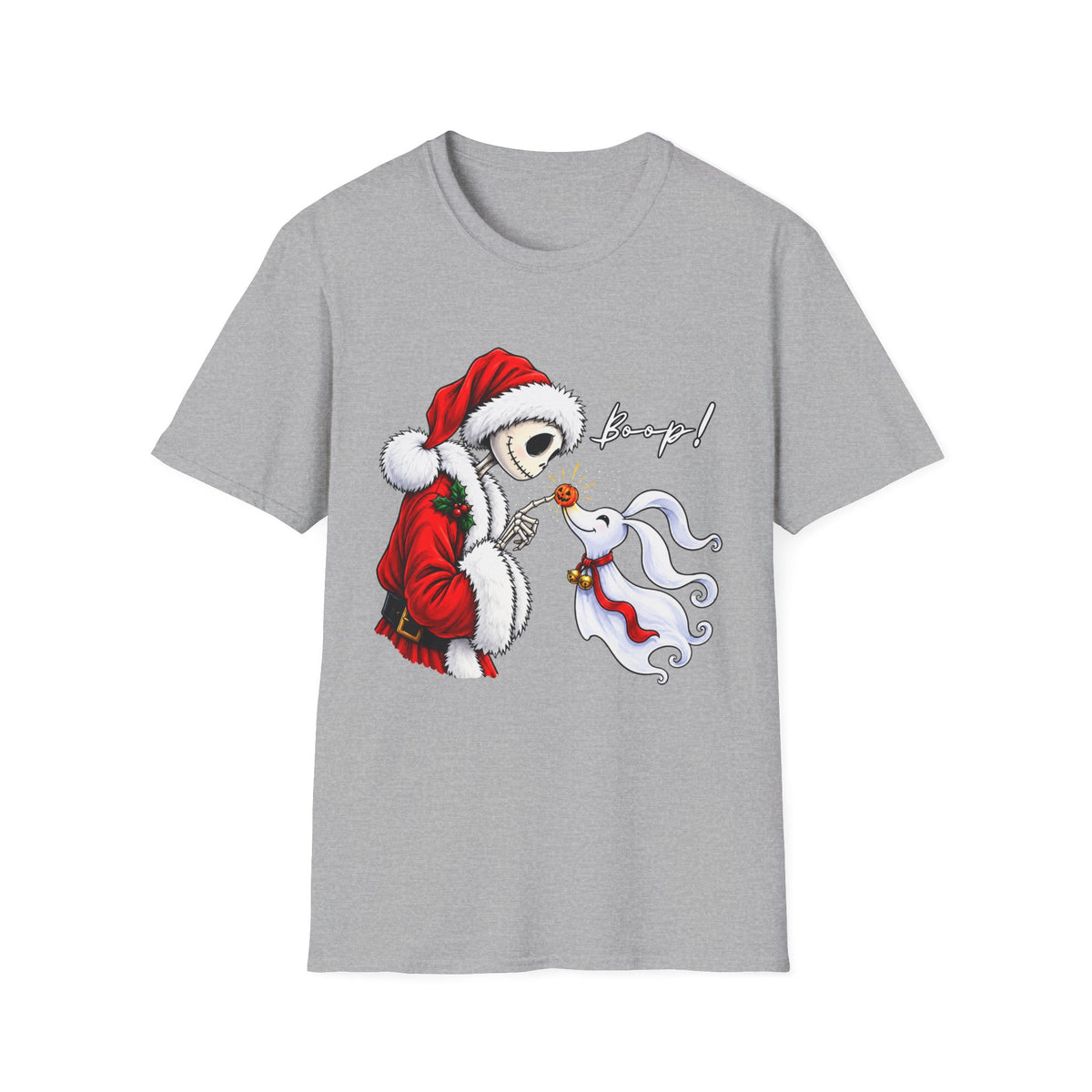 Christmas Skeleton and Ghost Dog Shirt Design, Spooky Santa Graphic Tee -  Holiday T-Shirt