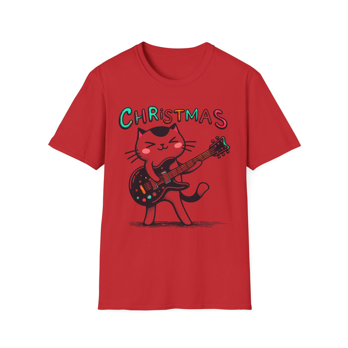 Christmas Cat Guitar T-Shirt