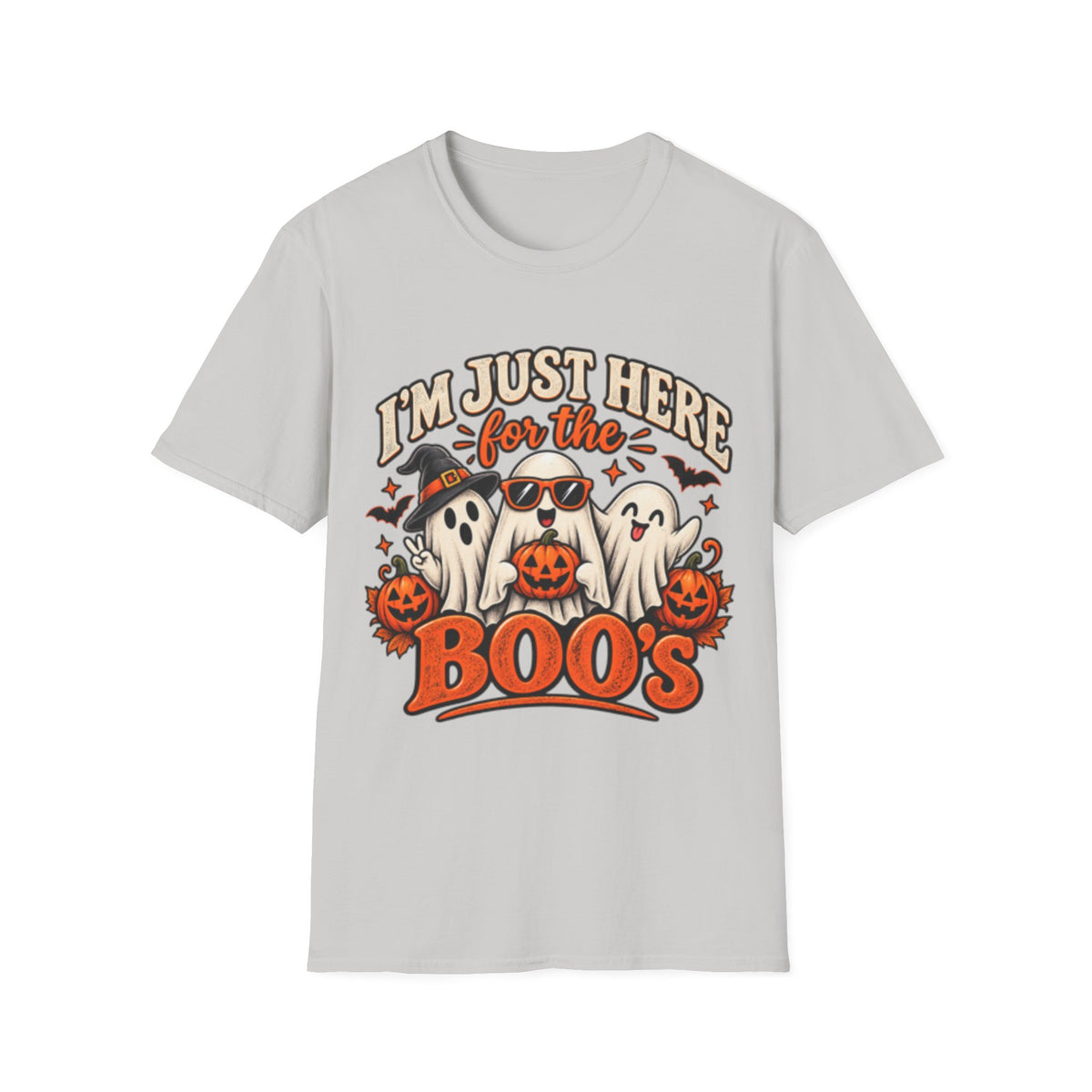 Halloween T-Shirt — "I'm Just Here for the Boos" Cute Ghosts Pumpkin Tee