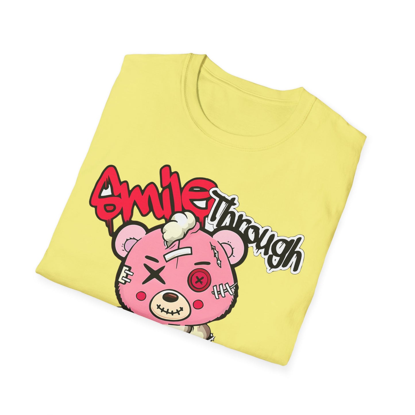 Smile Through The Pain T-Shirt — Cute Grunge Pink Teddy Graphic Tee