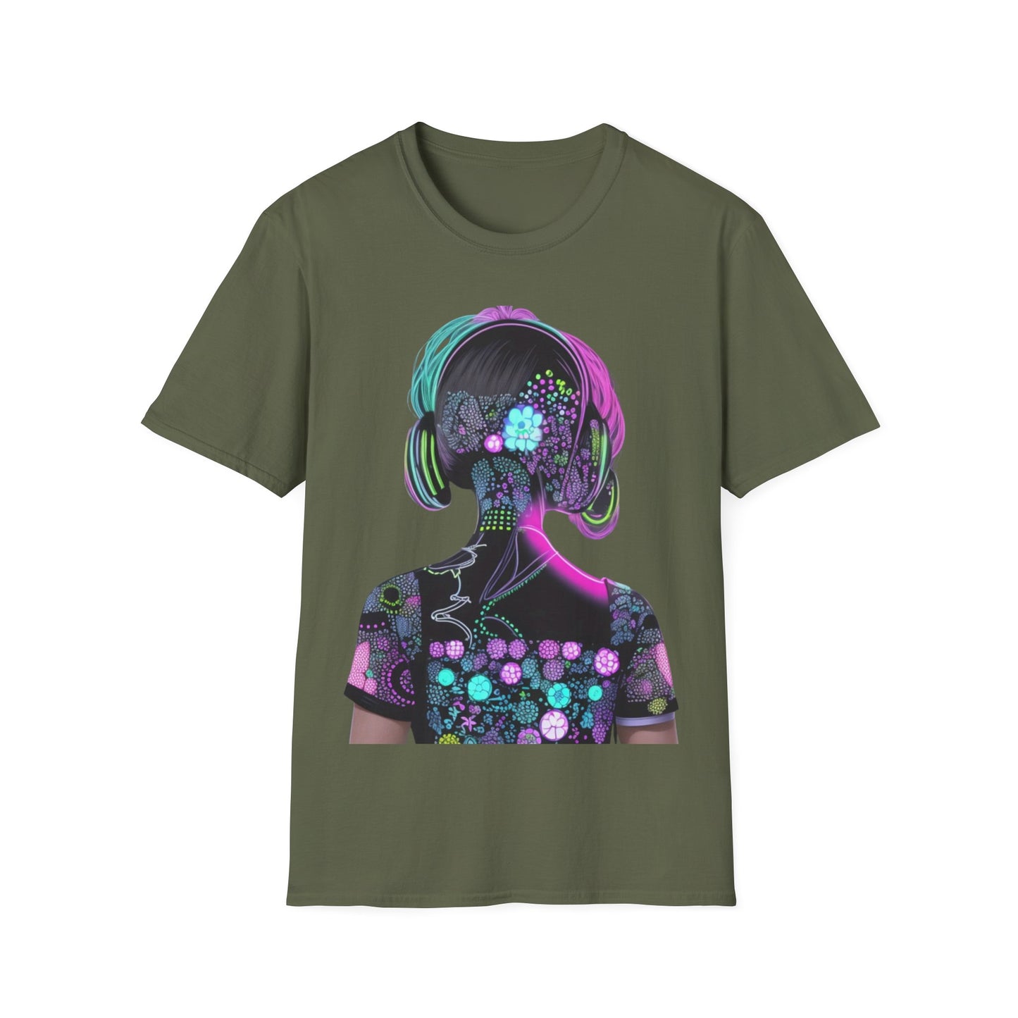 Vibrant Floral Headphone T-Shirt for Music Lovers