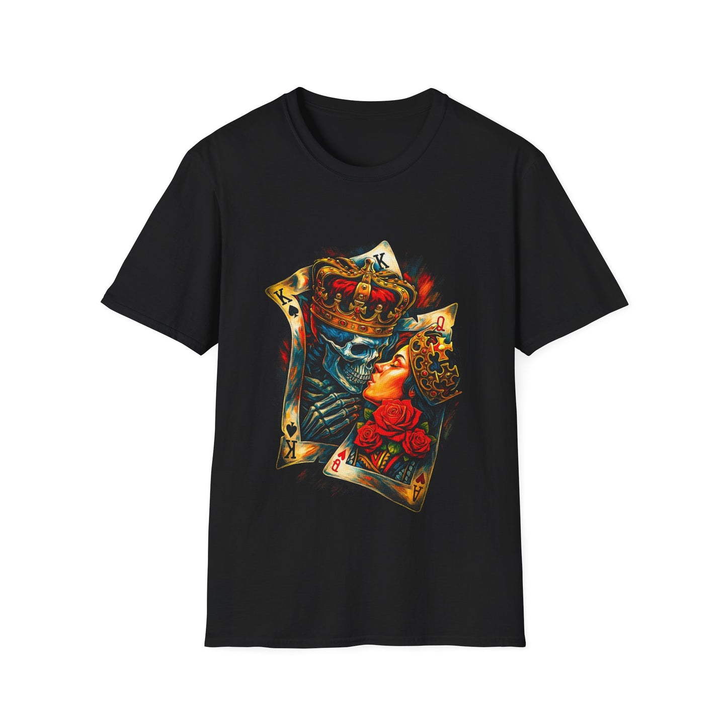 King of Hearts Skull T-Shirt — Gothic Playing Card Design with Crown & Roses