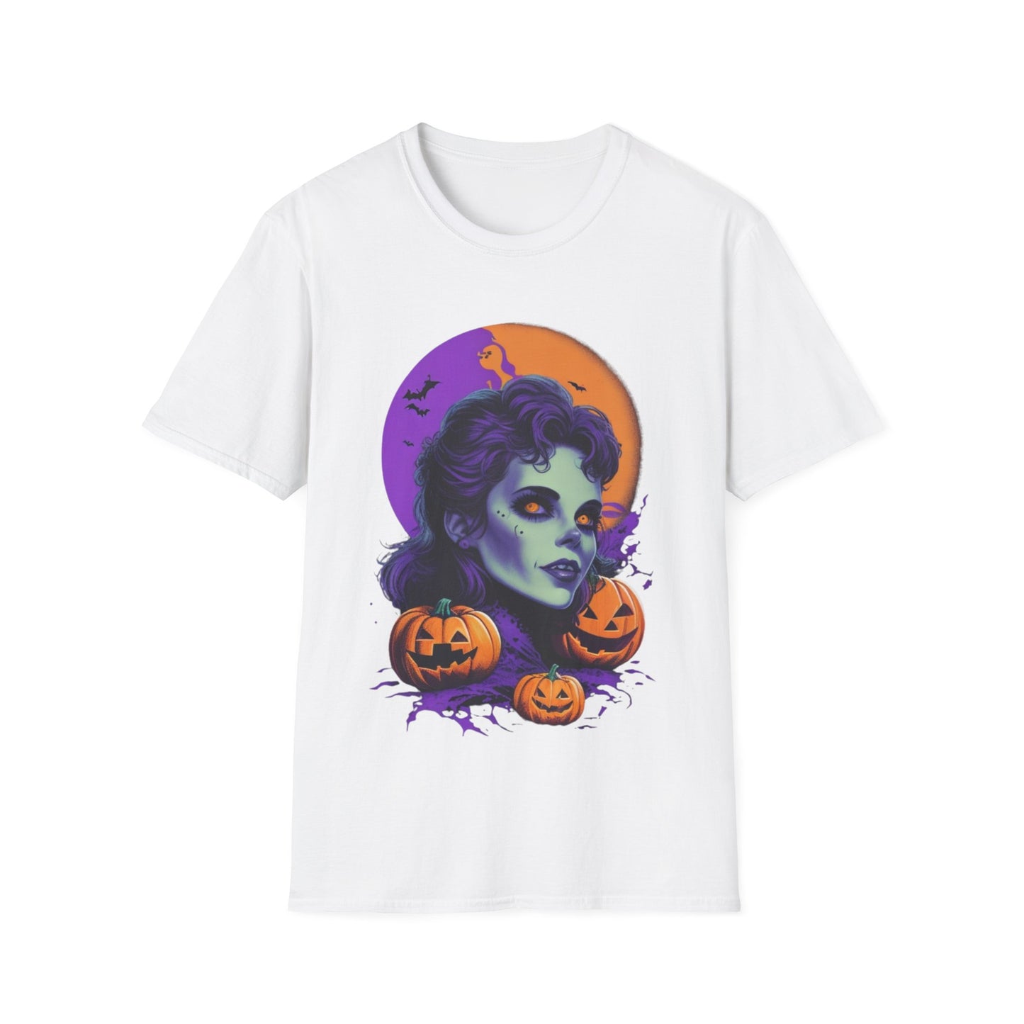 Gothic Vampire Girl & Pumpkins Halloween Style Unisex Tee