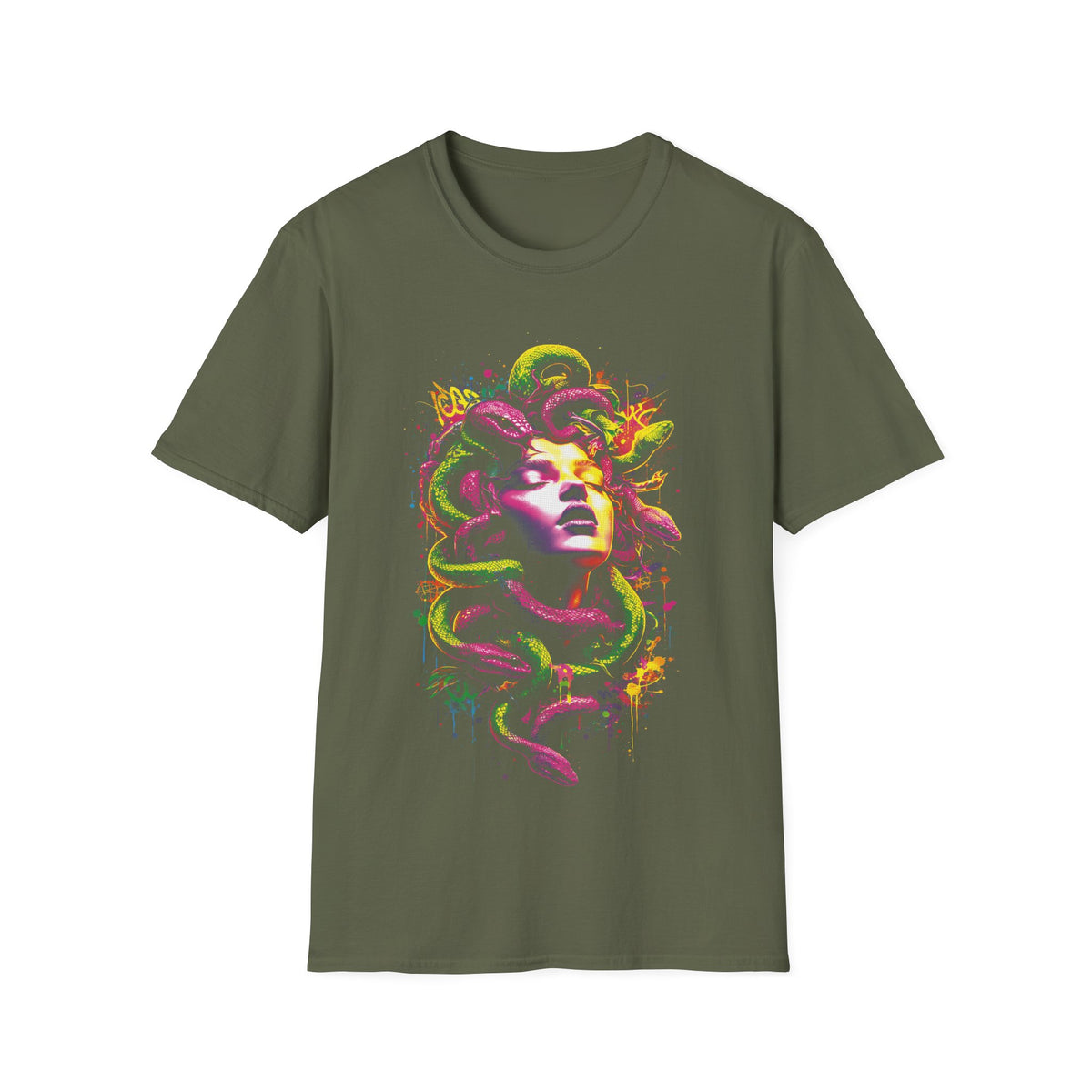 Medusa Neon Art T-Shirt — Psychedelic Mythology Graphic Tee