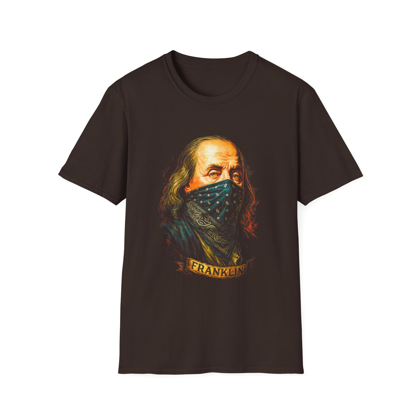 Franklin Bandana Portrait T-Shirt — Vintage Benjamin Franklin Mask Design