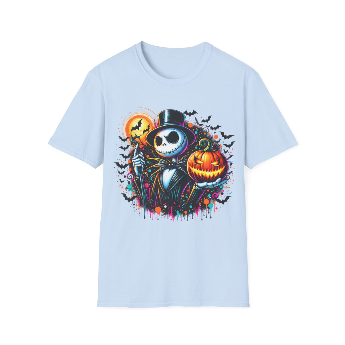 Halloween Jack Skellington T-Shirt — Pumpkin & Bats Spooky Tee