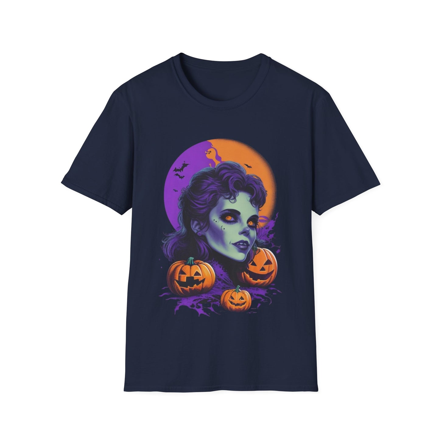 Gothic Vampire Girl & Pumpkins Halloween Style Unisex Tee