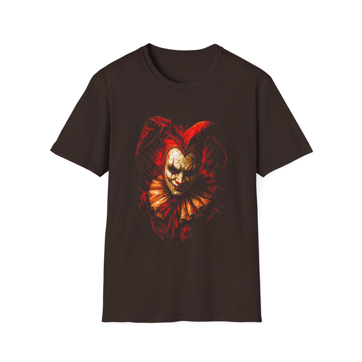 Creepy Red Jester T-Shirt — Scary Clown Horror Graphic Tee
