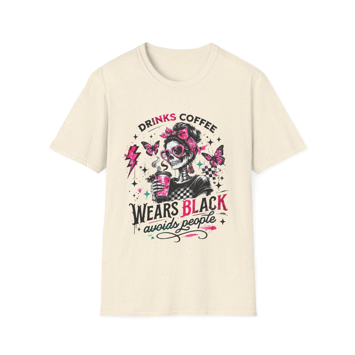 Drinks Coffee, Wears Black Tee — Gothic Skull Coffee Lover T-Shirt