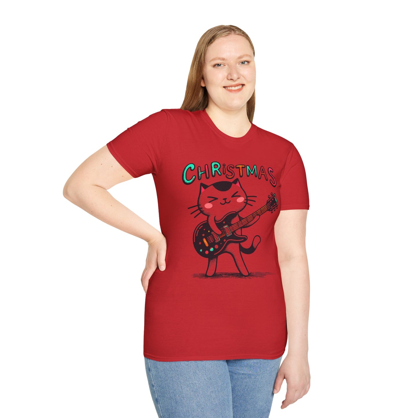 Rockin' Christmas Cat Guitar Groove Unisex Tee