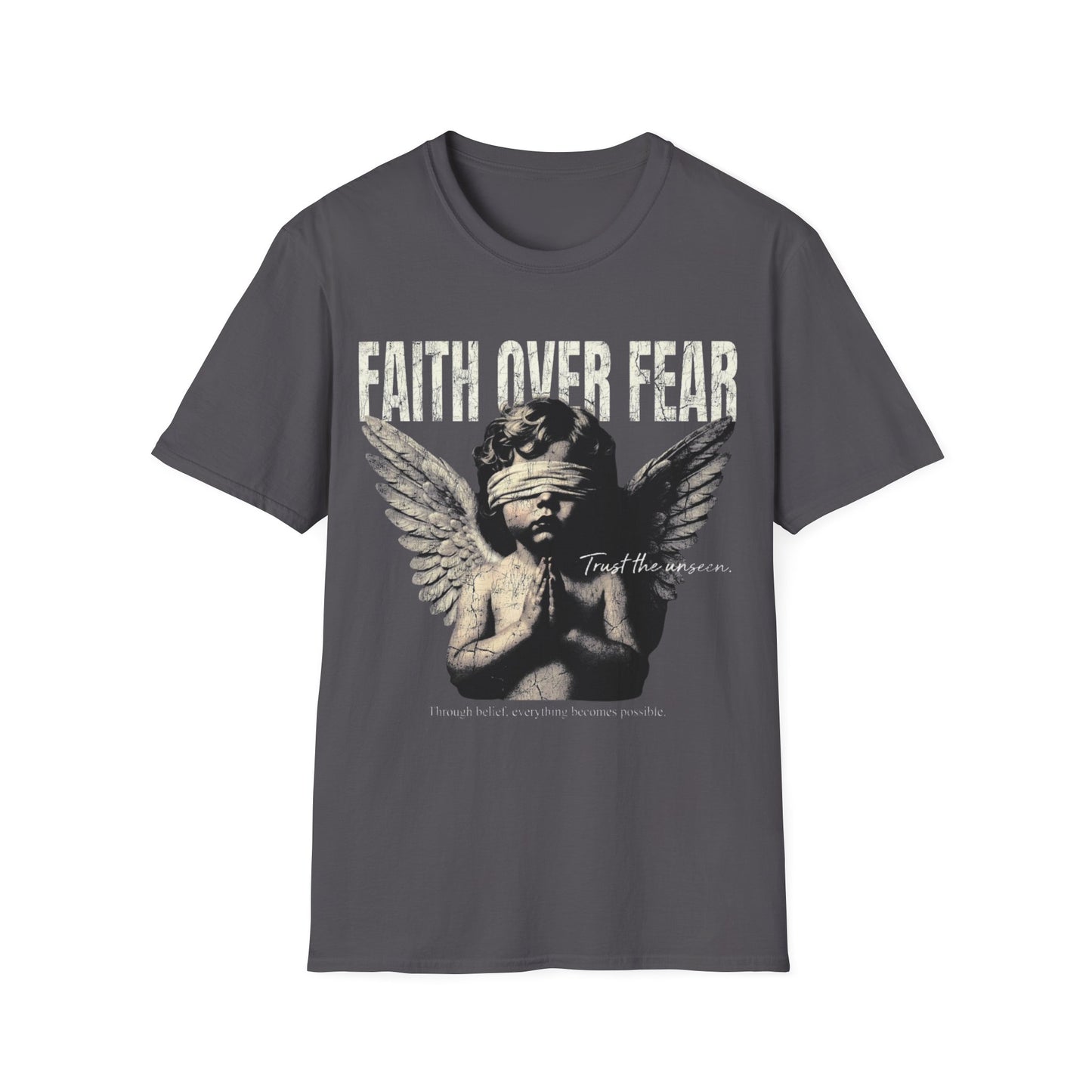 Faith Over Fear angel statue T-Shirt |  inspirational tee