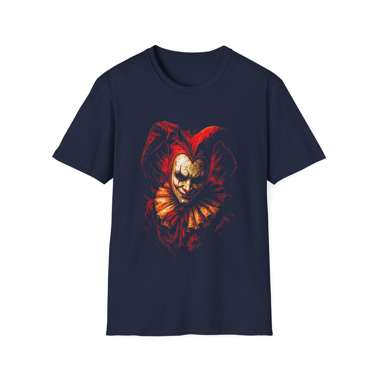 Creepy Red Jester T-Shirt — Scary Clown Horror Graphic Tee