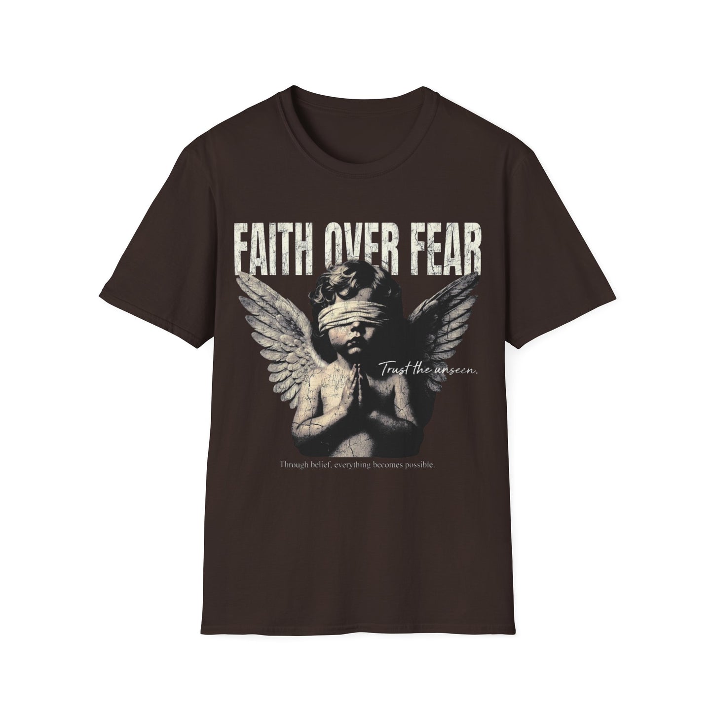 Faith Over Fear angel statue T-Shirt |  inspirational tee