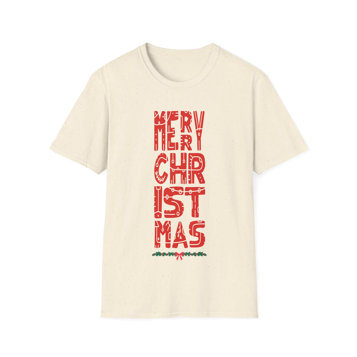 Christmas Vertical Text T-Shirt — "Merry Christmas" Graphic Tee