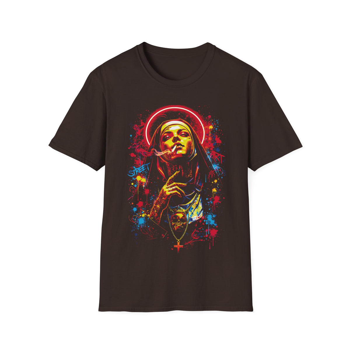Saint Sketch Watercolor T‑Shirt — Colorful Graffiti Religious Art Tee