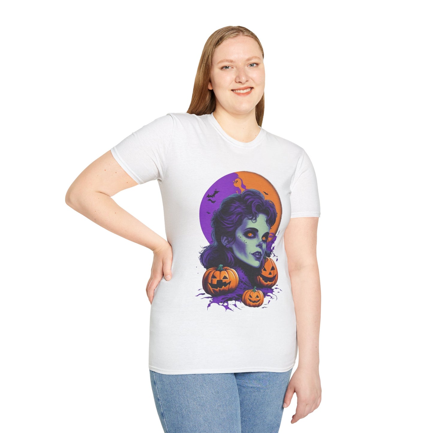 Gothic Vampire Girl & Pumpkins Halloween Style Unisex Tee