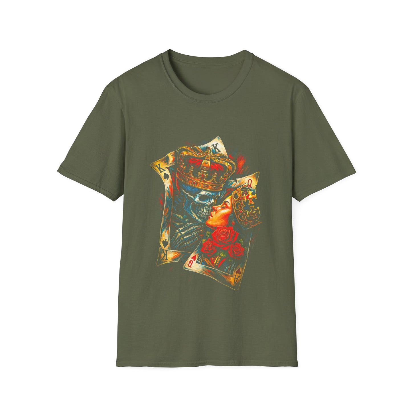 King of Hearts Skull T-Shirt — Gothic Playing Card Design with Crown & Roses