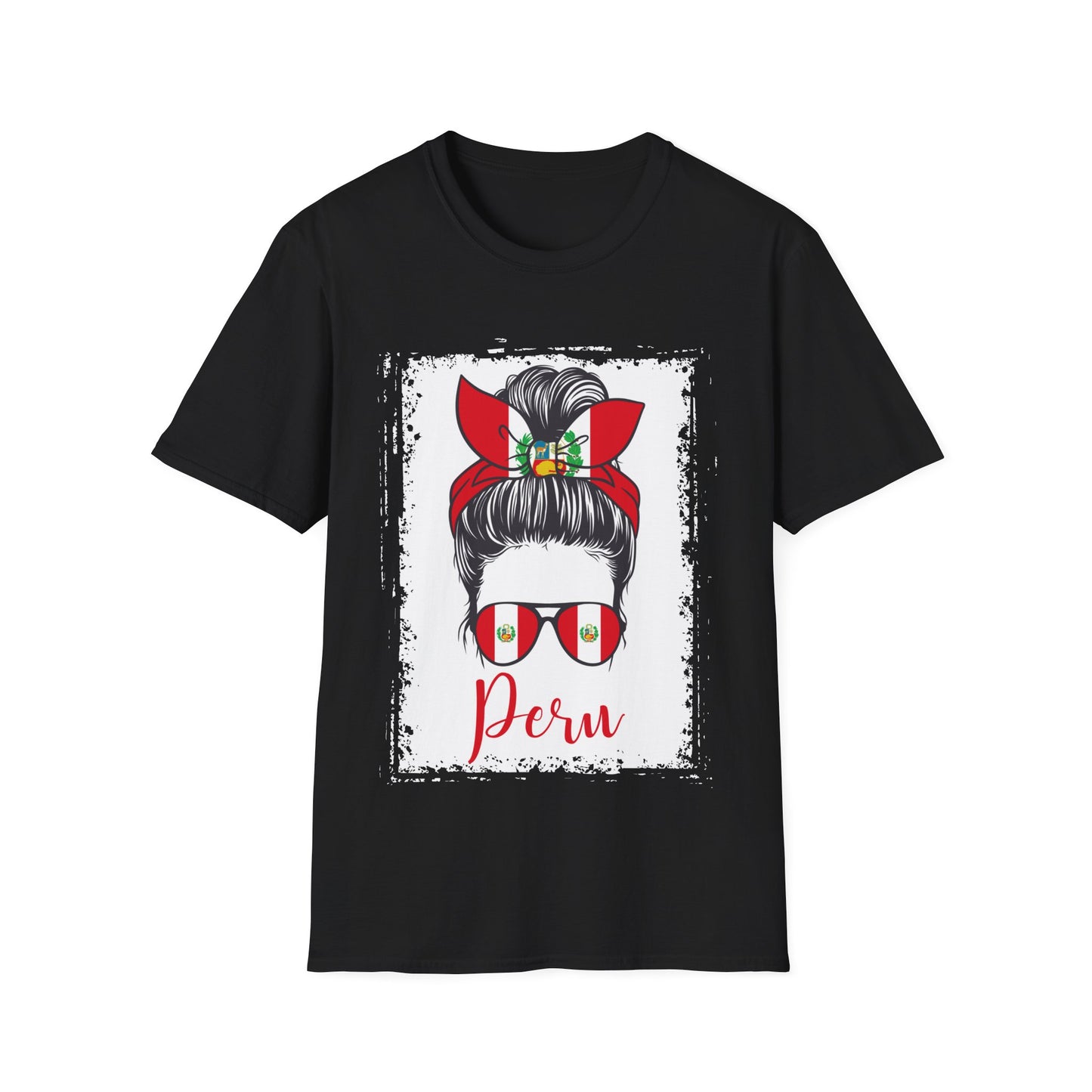 Peru Flag Hair Bun T-Shirt — Patriotic Peru Sunglasses Graphic Tee