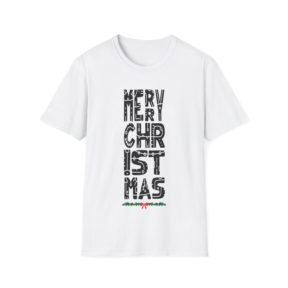 Christmas Vertical Text T-Shirt — "Merry Christmas" Graphic Tee