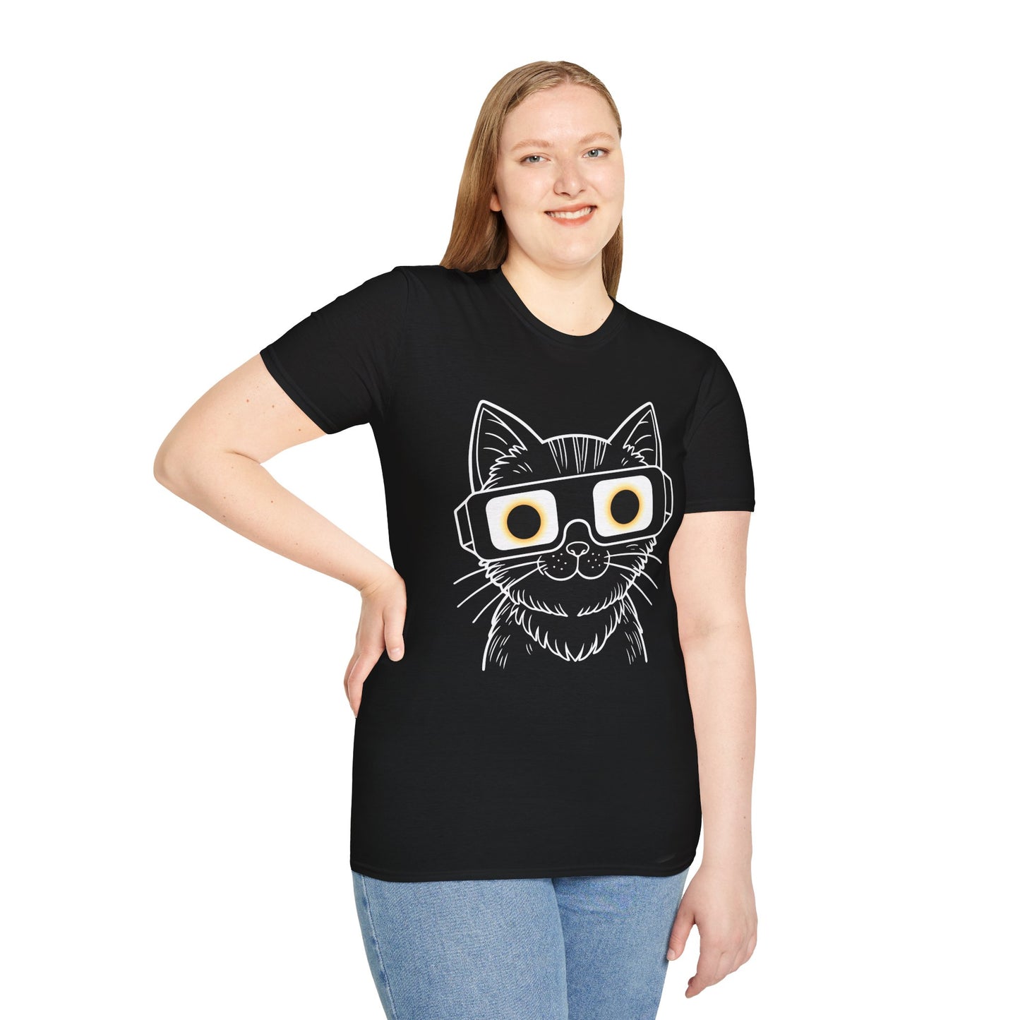 Solar Purrs Cat with Eclipse Glasses Unisex Tee