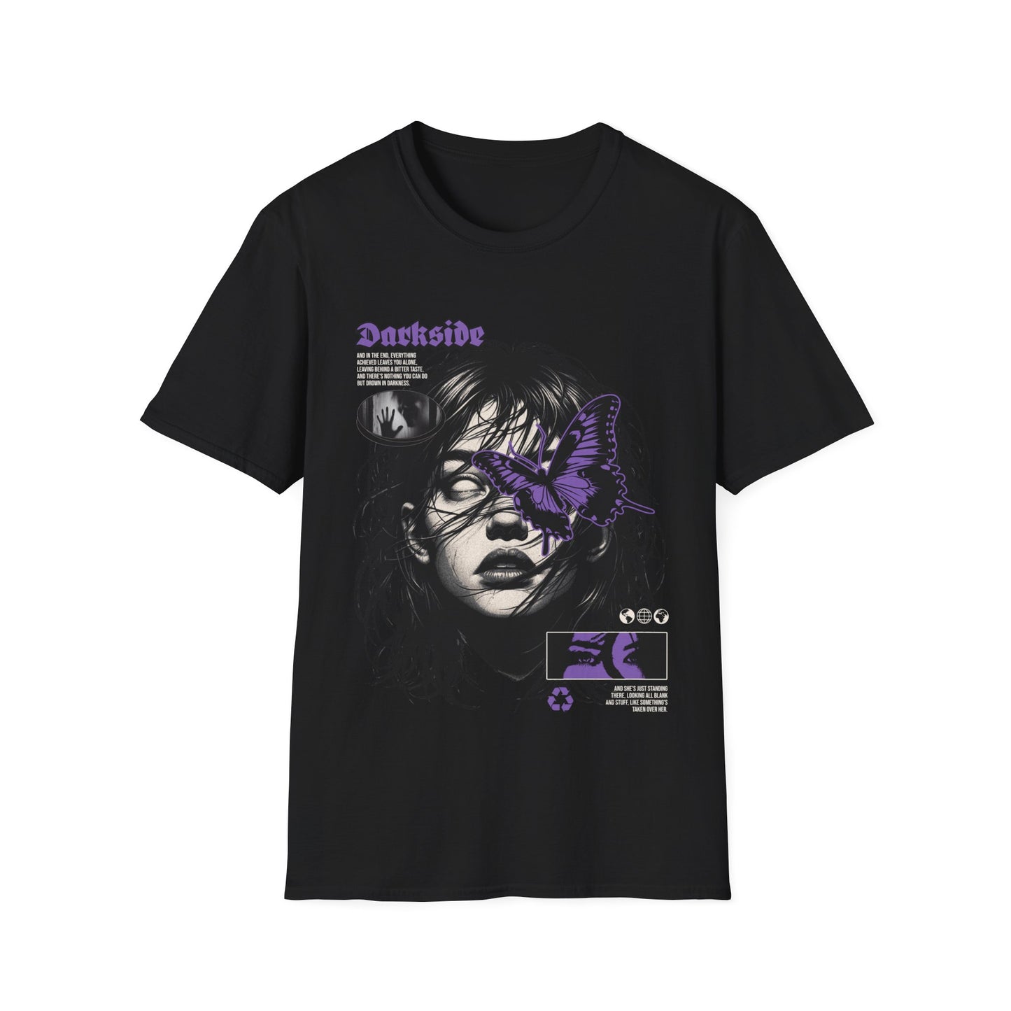 Graphic Tee - Moody Portrait with Purple Butterfly Accent
