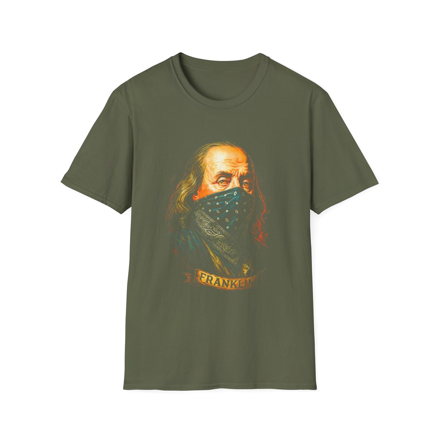 Franklin Bandana Portrait T-Shirt — Vintage Benjamin Franklin Mask Design