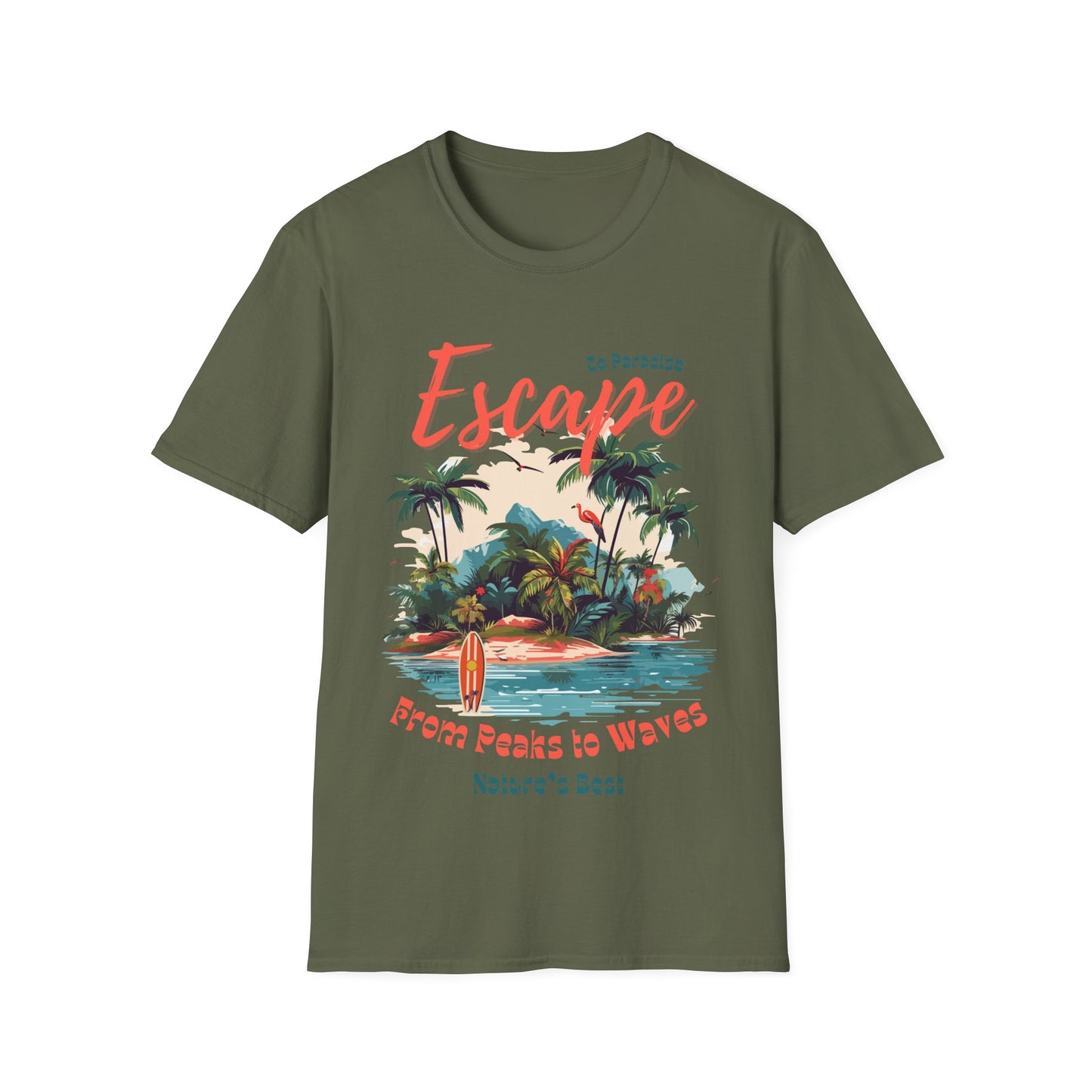 Escape to Paradise Unisex Softstyle T-Shirt – Tropical Beach Vibes