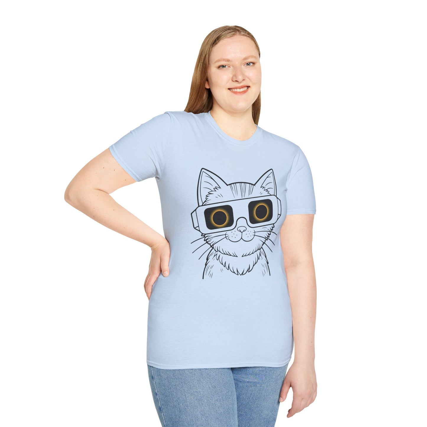 Solar Purrs Cat with Eclipse Glasses Unisex Tee