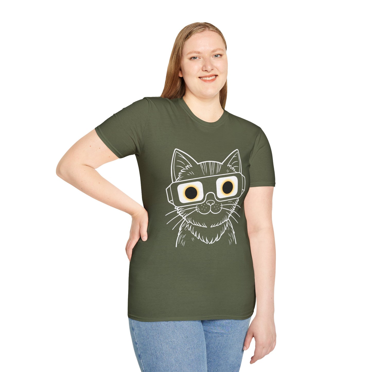 Solar Purrs Cat with Eclipse Glasses Unisex Tee