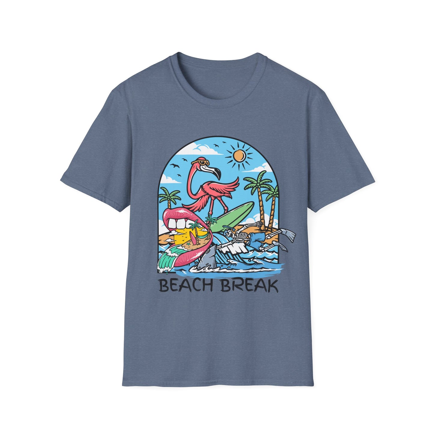 Beach Break T-Shirt — Retro Flamingo Surf Graphic Tee