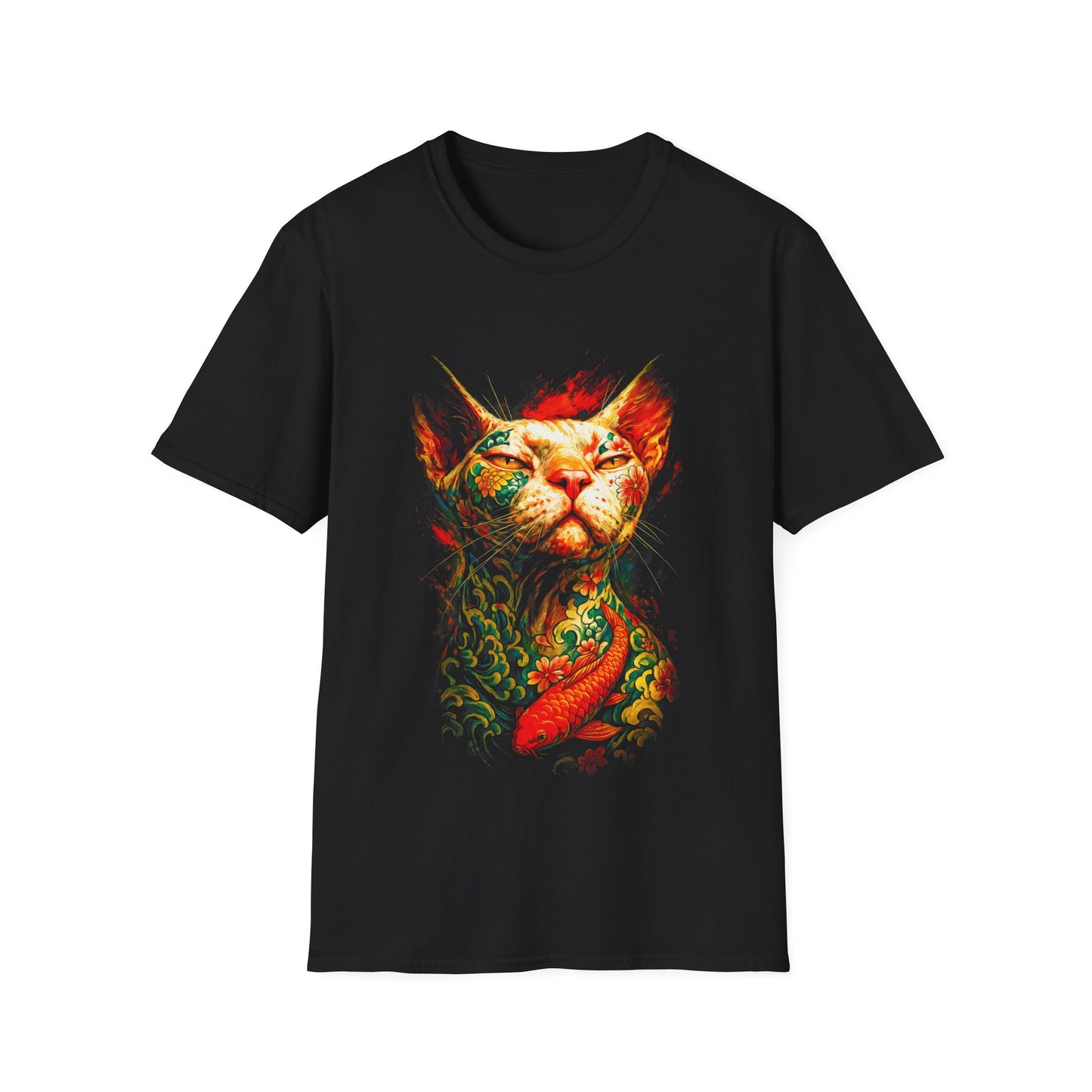 Regal Koi Cat T-Shirt — Vibrant Oriental Cat & Koi Fish Graphic Tee