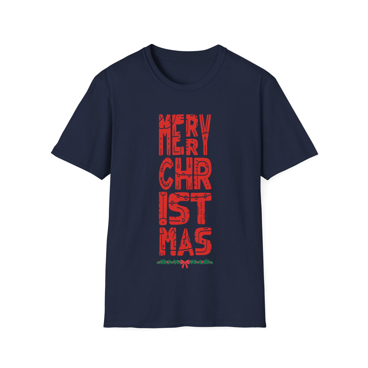 Christmas Vertical Text T-Shirt — "Merry Christmas" Graphic Tee