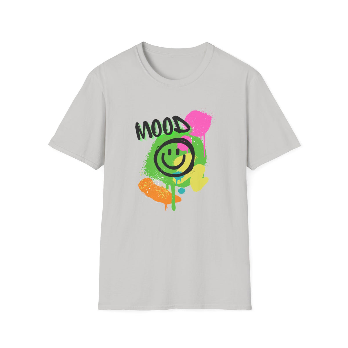 Mood Smile Graffiti T-Shirt — Neon Paint Drip Streetwear Tee