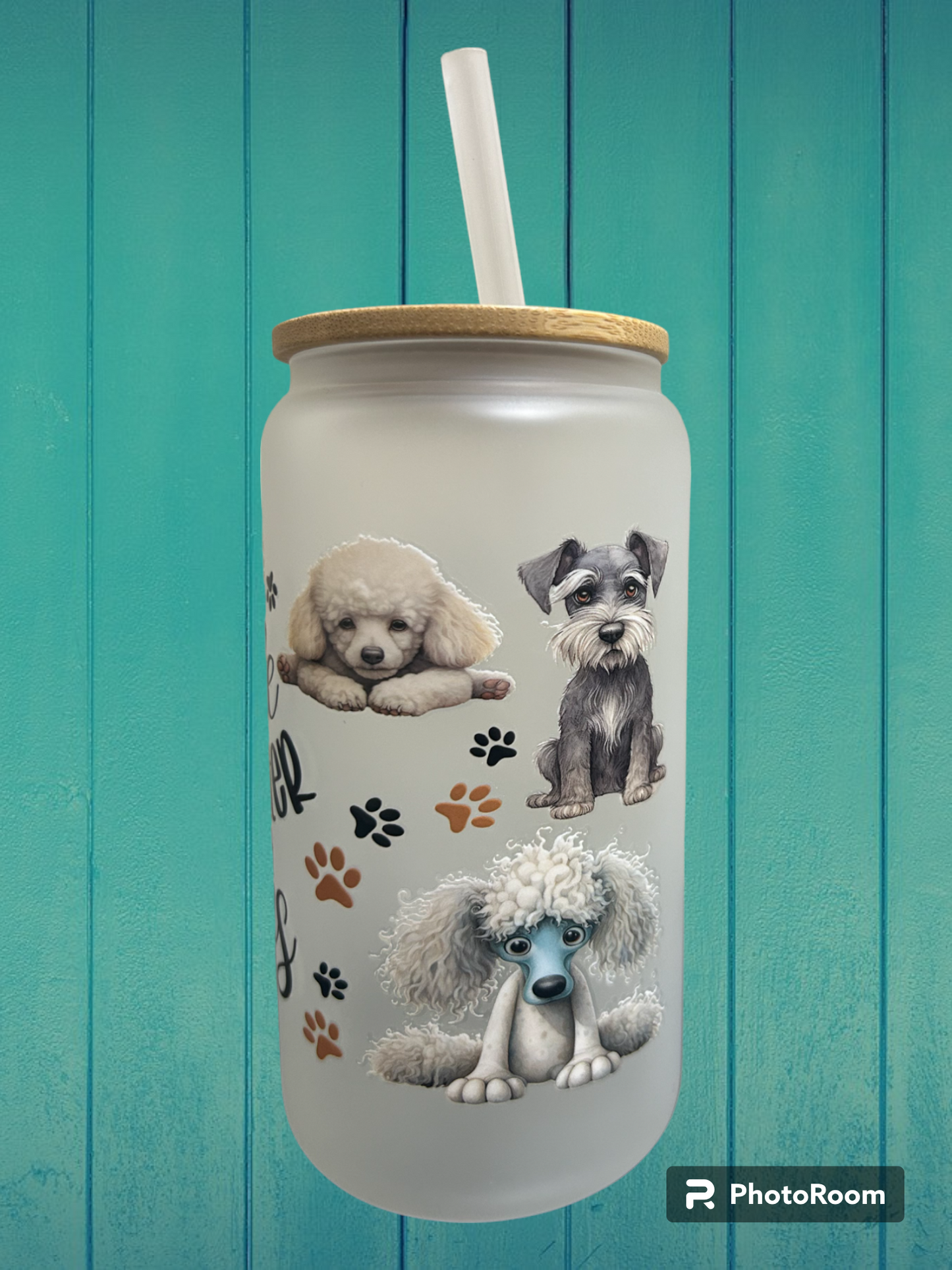 Life is Better with Dogs Iced Coffee cup, 16oz Libbey Glass Can