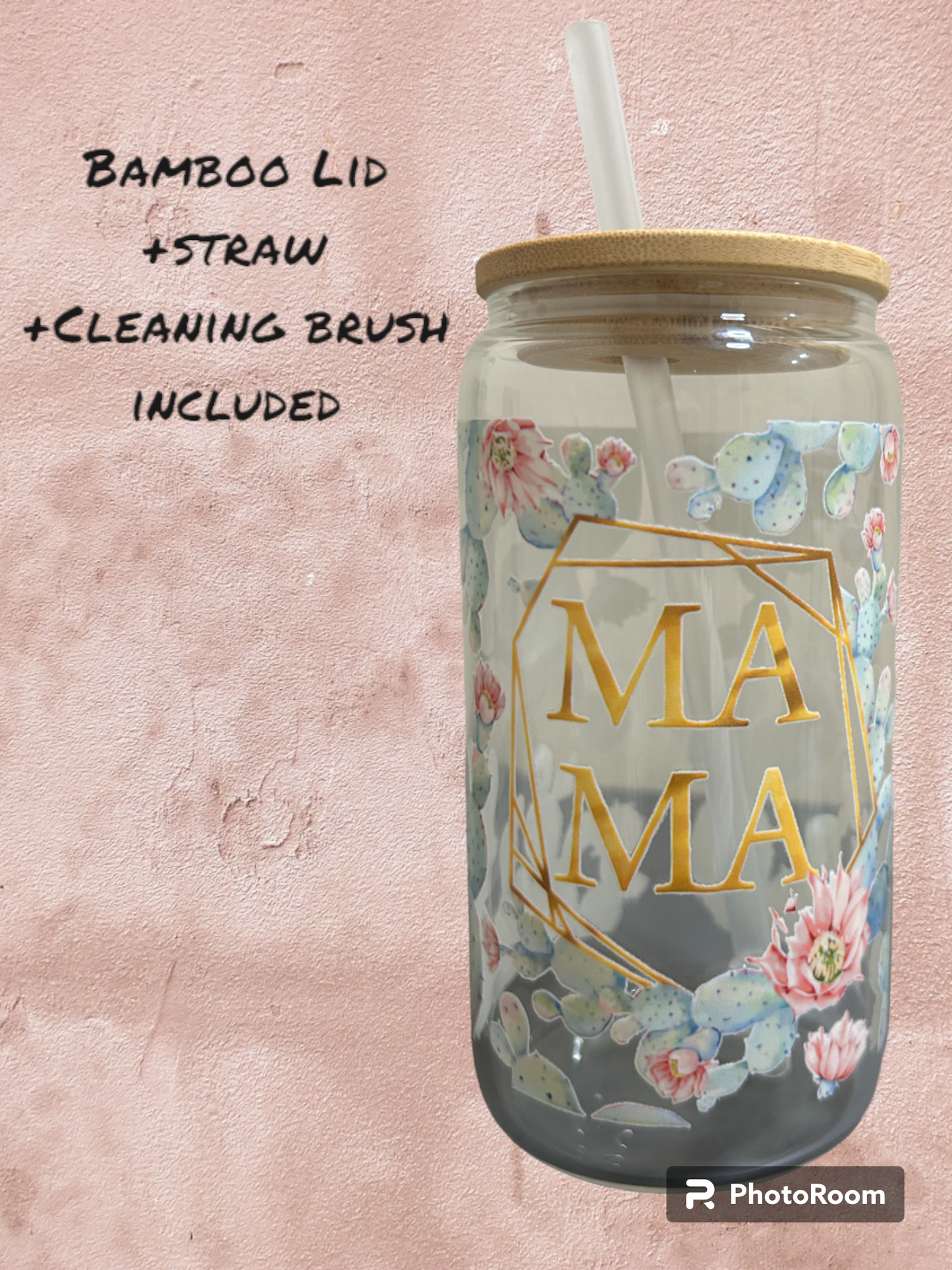 MAMA Cacti Flowers Iced Coffee Cup, 16oz Libbey Glass Can