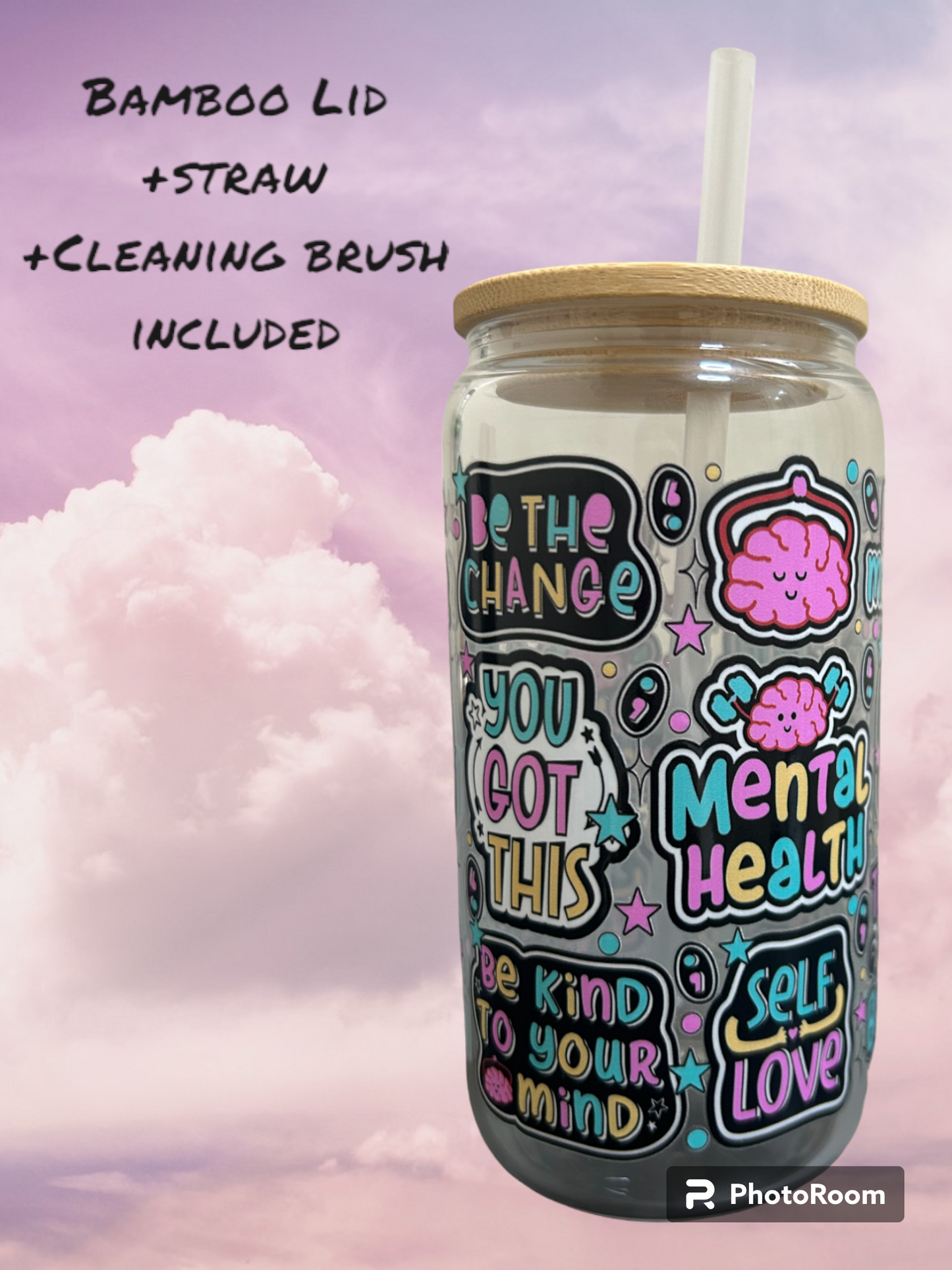 Mental Health Daily Affirmations Iced Coffee Cup, 16oz Libbey Glass Can