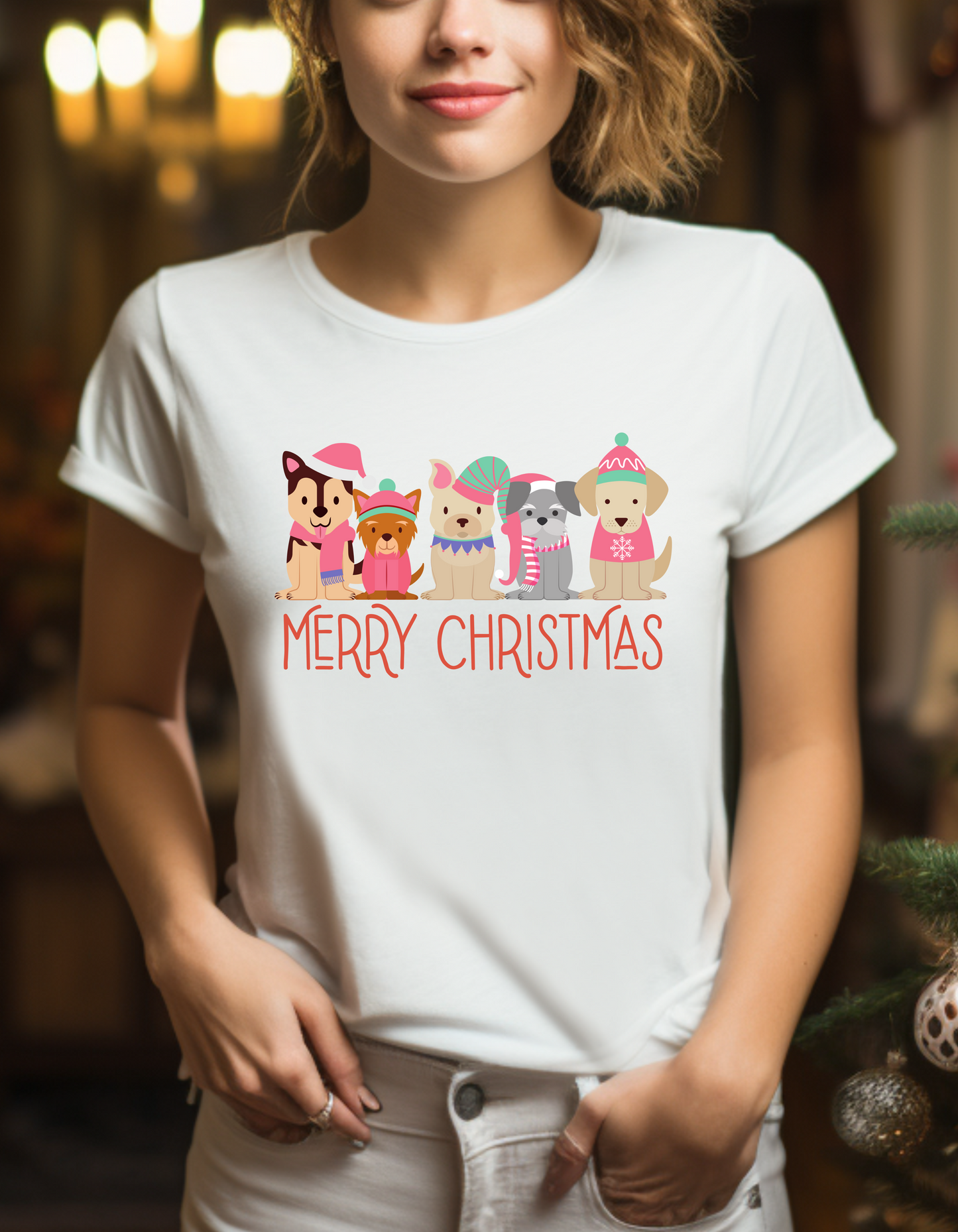 Cute Dogs Merry Christmas  Unisex T-Shirt